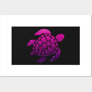 Dark Pink Purple Ombre Faux Glitter Turtle Posters and Art
